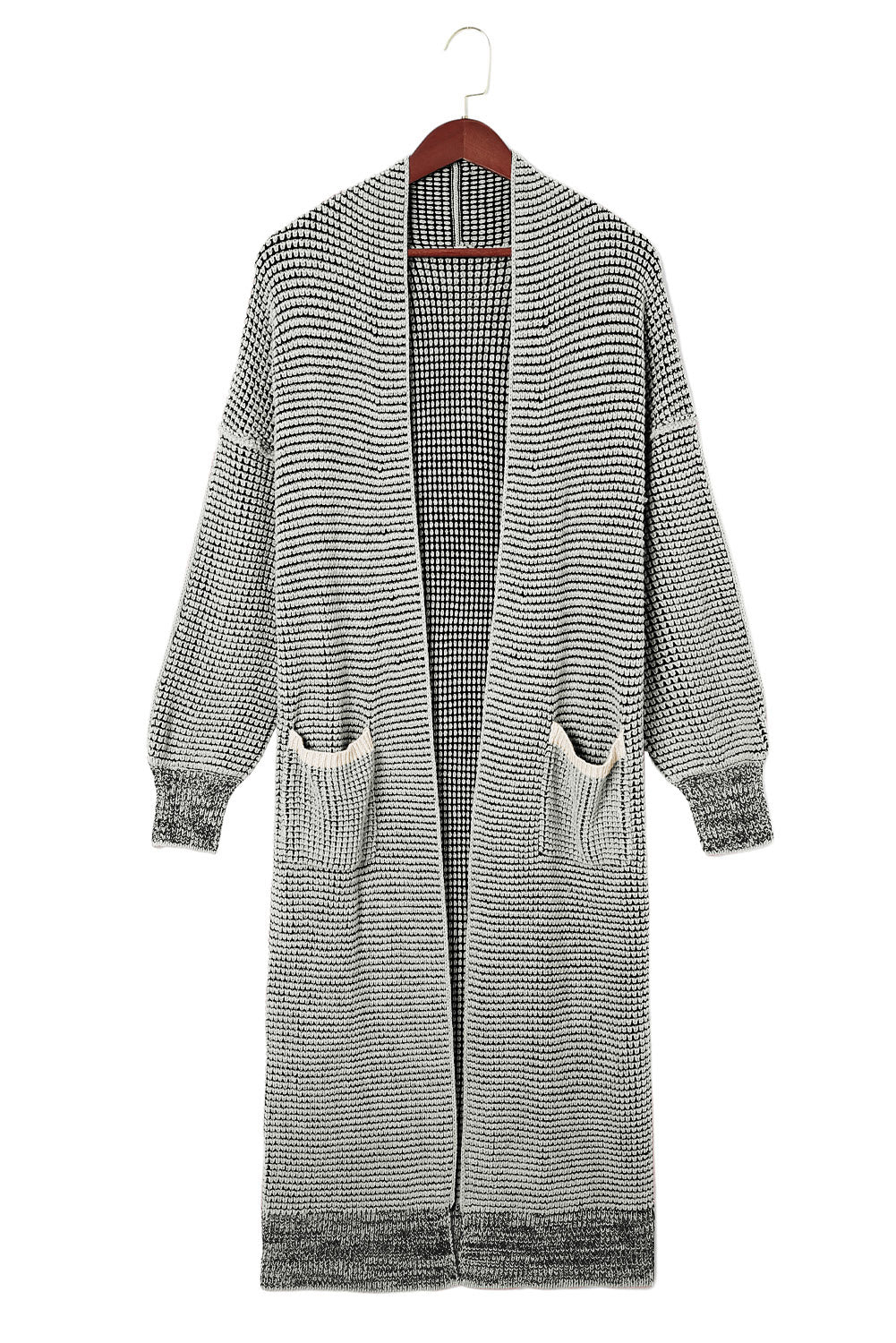 Gray Chunky Waffle Knit Oversized Collar Cardigan