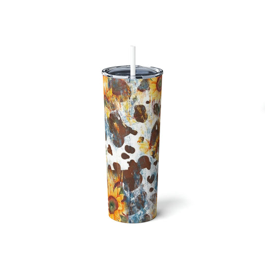 Cowhide and Sunflowers- Skinny Tumbler