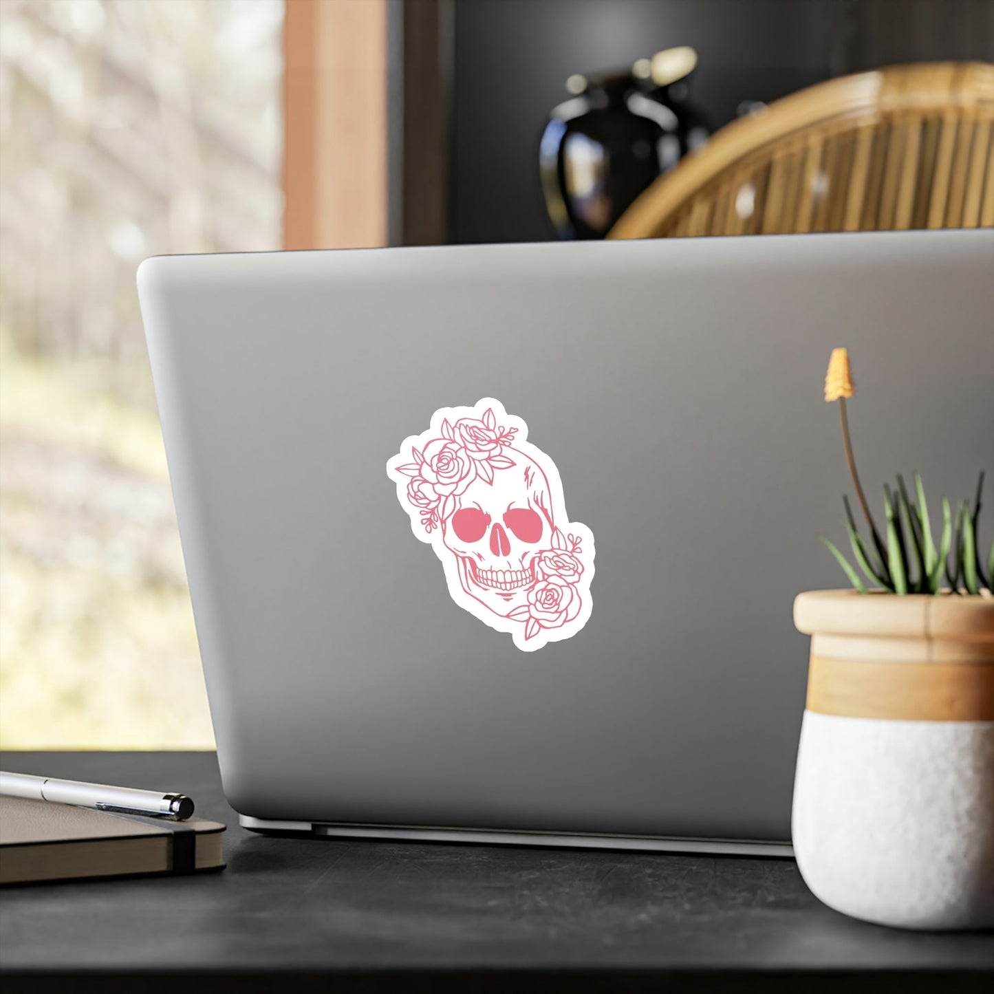 Pink Floral Skull Sticker