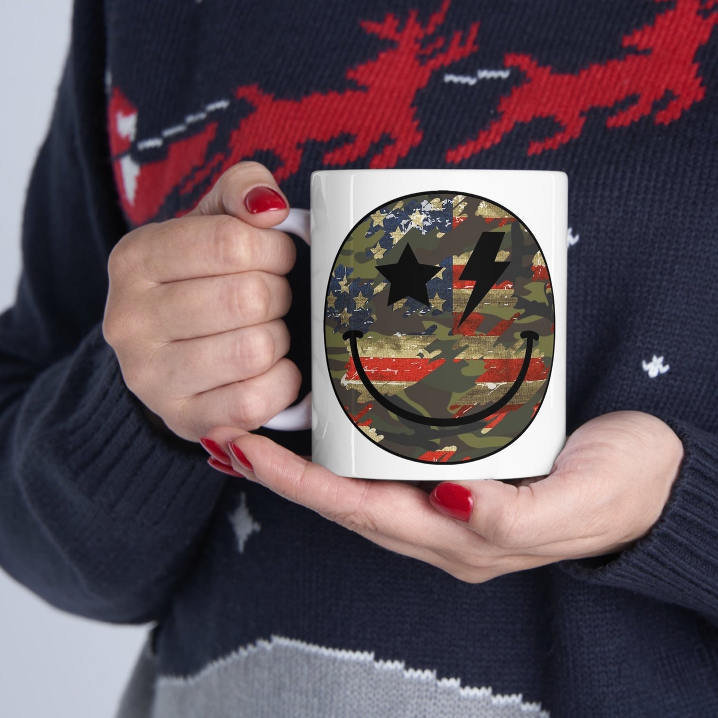 Camo and Flag Smile Mug 11oz