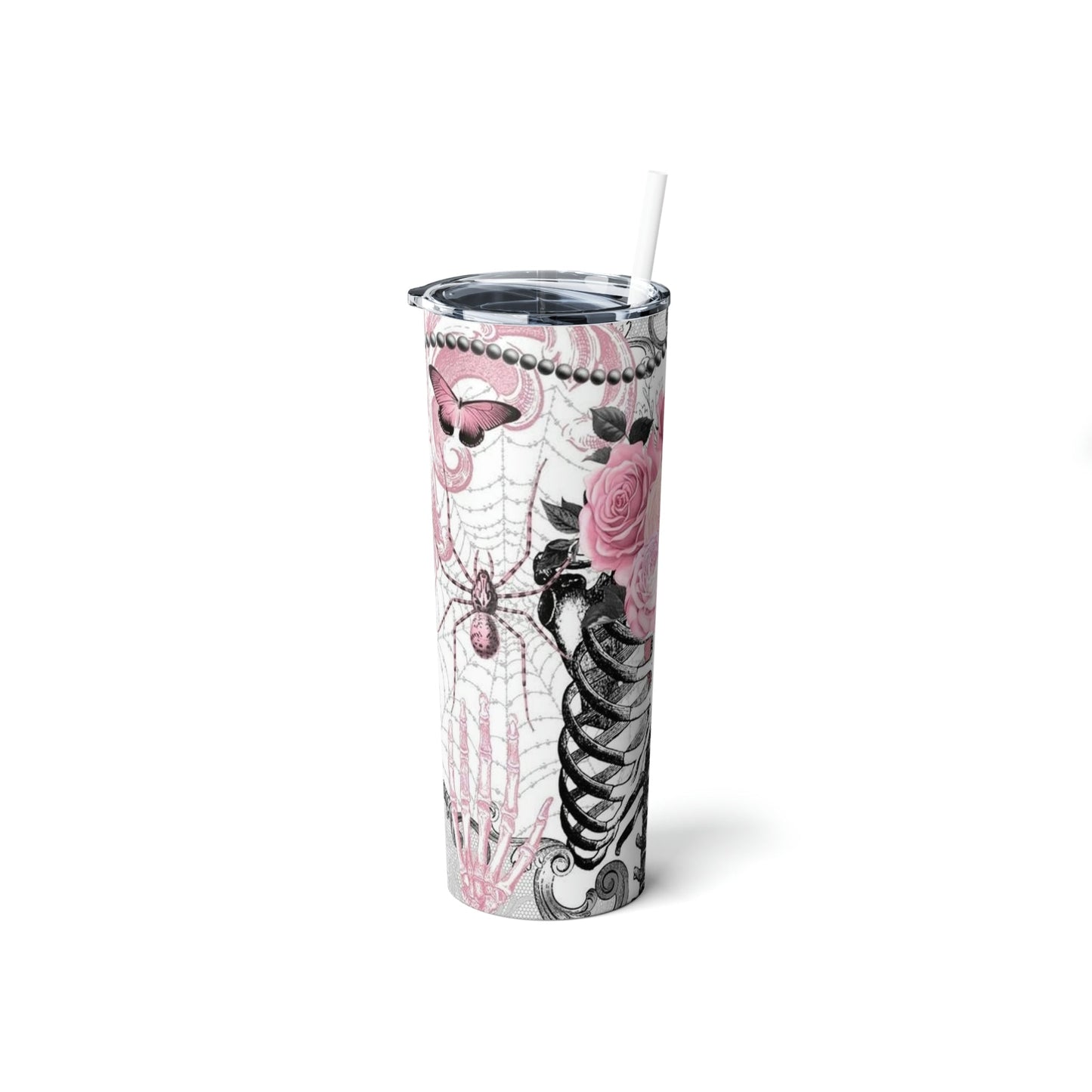 Floral Skellie- Skinny Tumbler