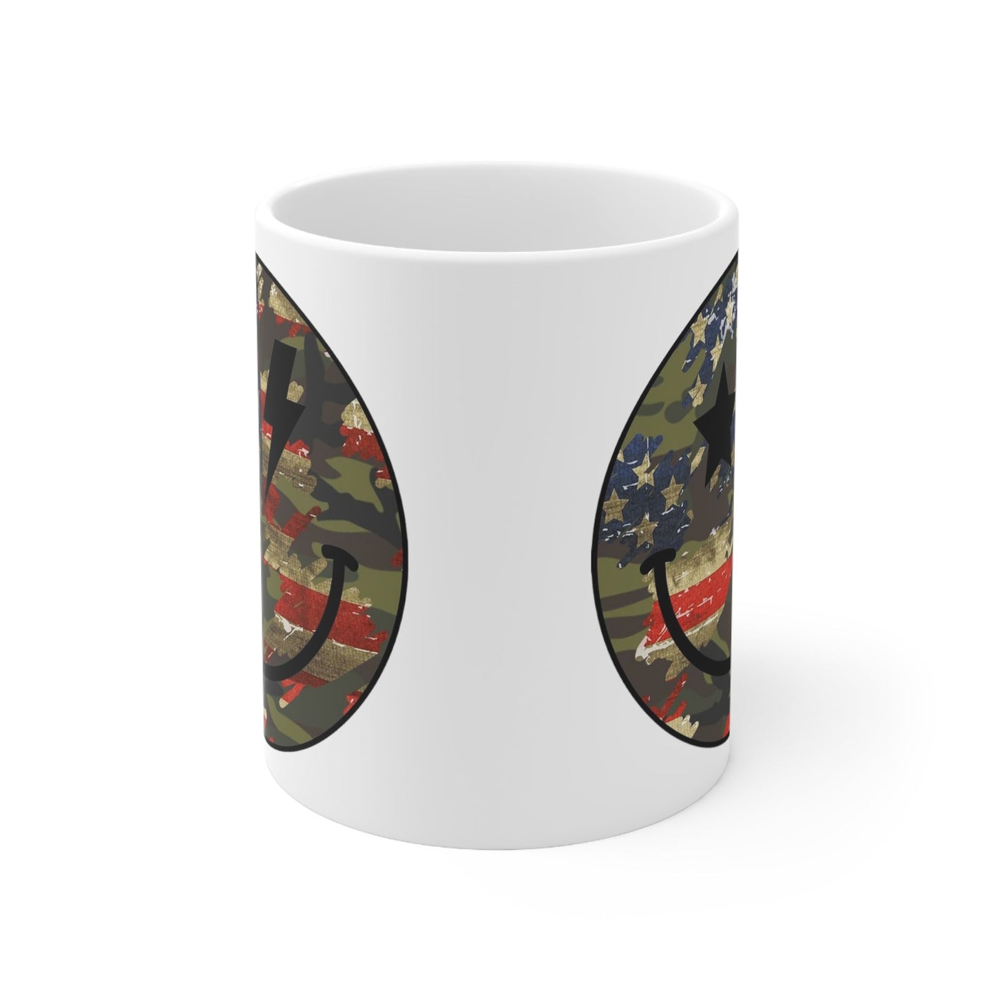 Camo and Flag Smile Mug 11oz