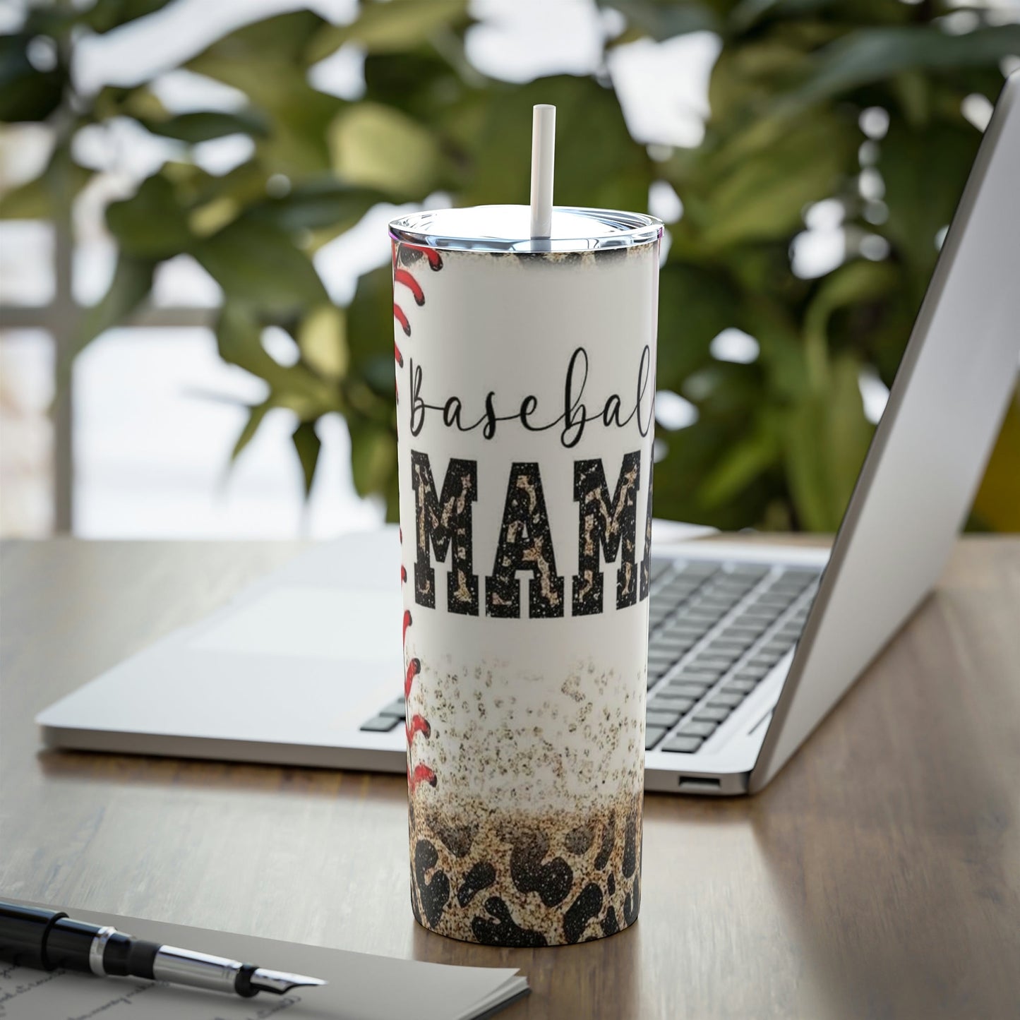 Baseball Mama Leopard Skinny Tumbler