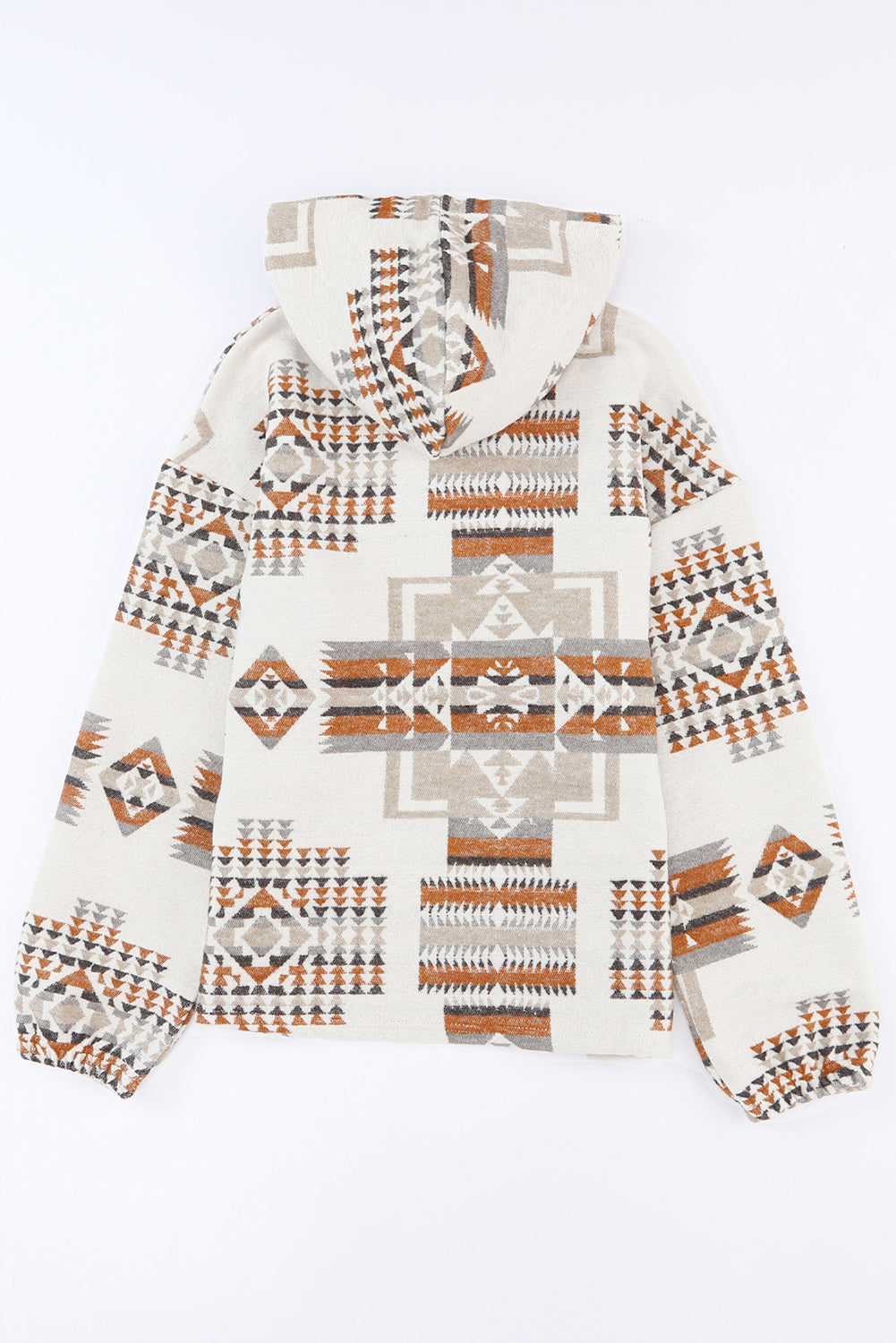 Beige Aztec Print Kangaroo Pockets Plus Size Hoodie