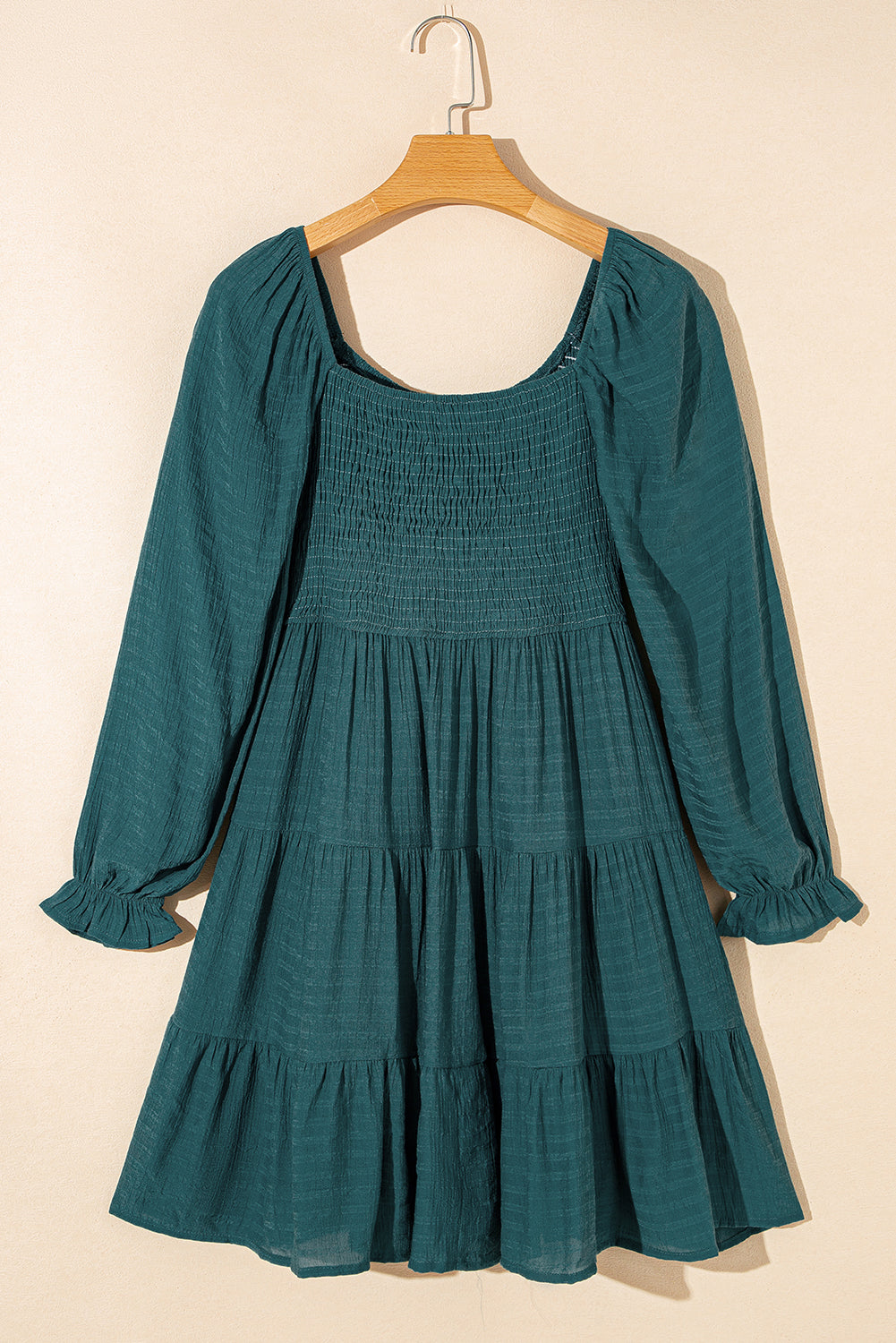 Chestnut Plus Size Smocked Ruffled Sleeve Tiered Mini Dress