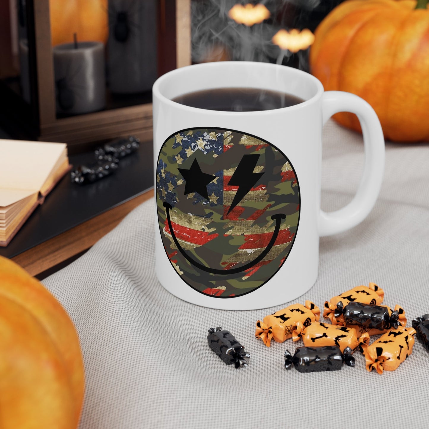 Camo and Flag Smile Mug 11oz