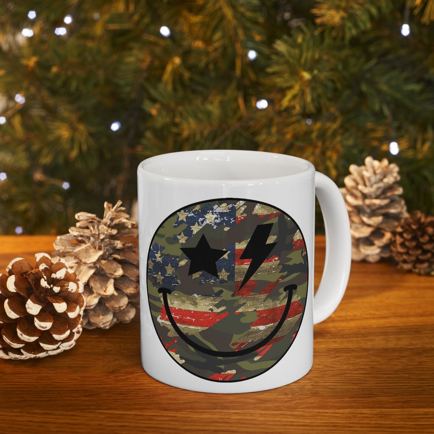 Camo and Flag Smile Mug 11oz