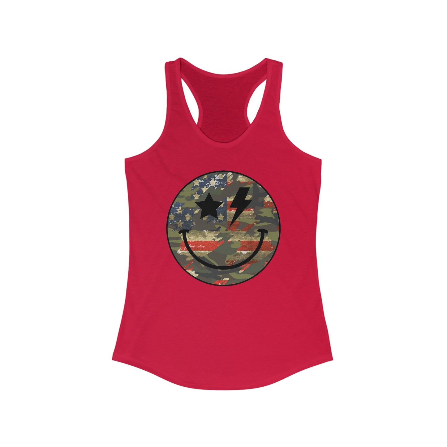 Camo and Flag Smile Racerback Tank